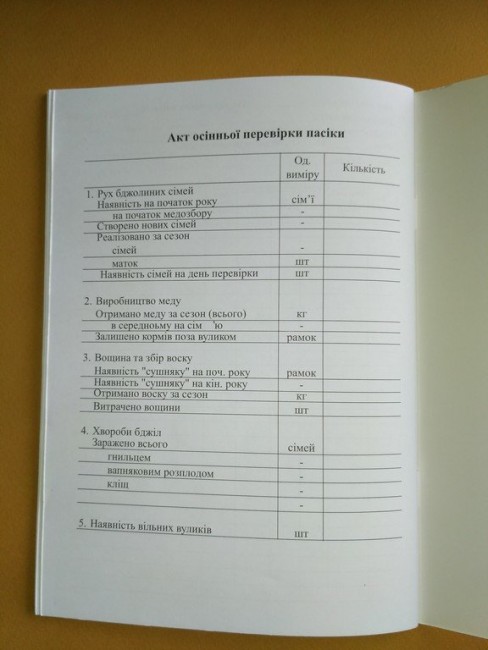 Журнал пасiки (пасечного учета на 50 семей)